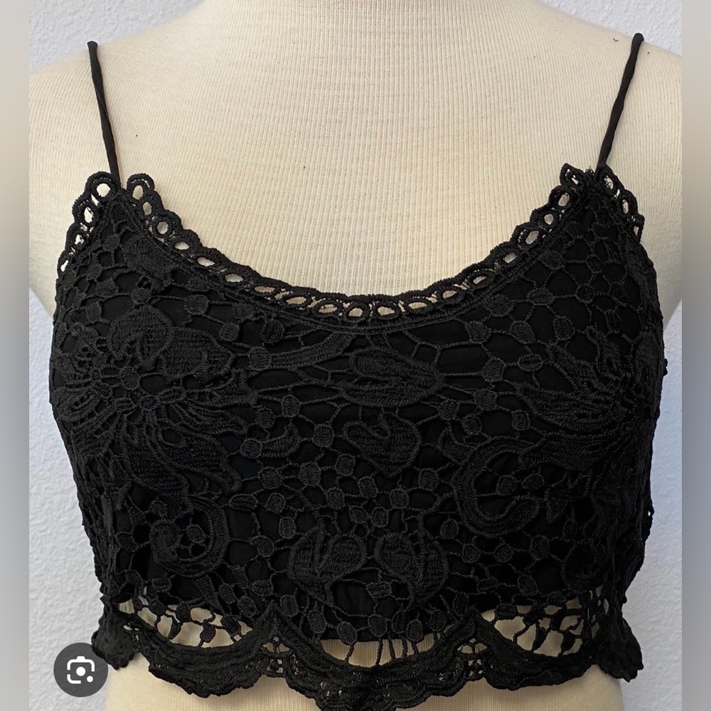 DAVI & DANI Black Boho Jacquard Bralette Crop Top